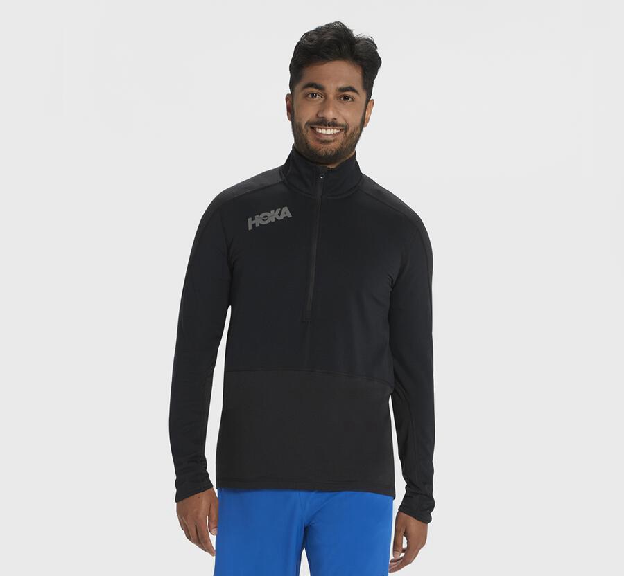 Hoka One One Mens Tops - 1/2 Zip Midlayer - Black - GSNF51823